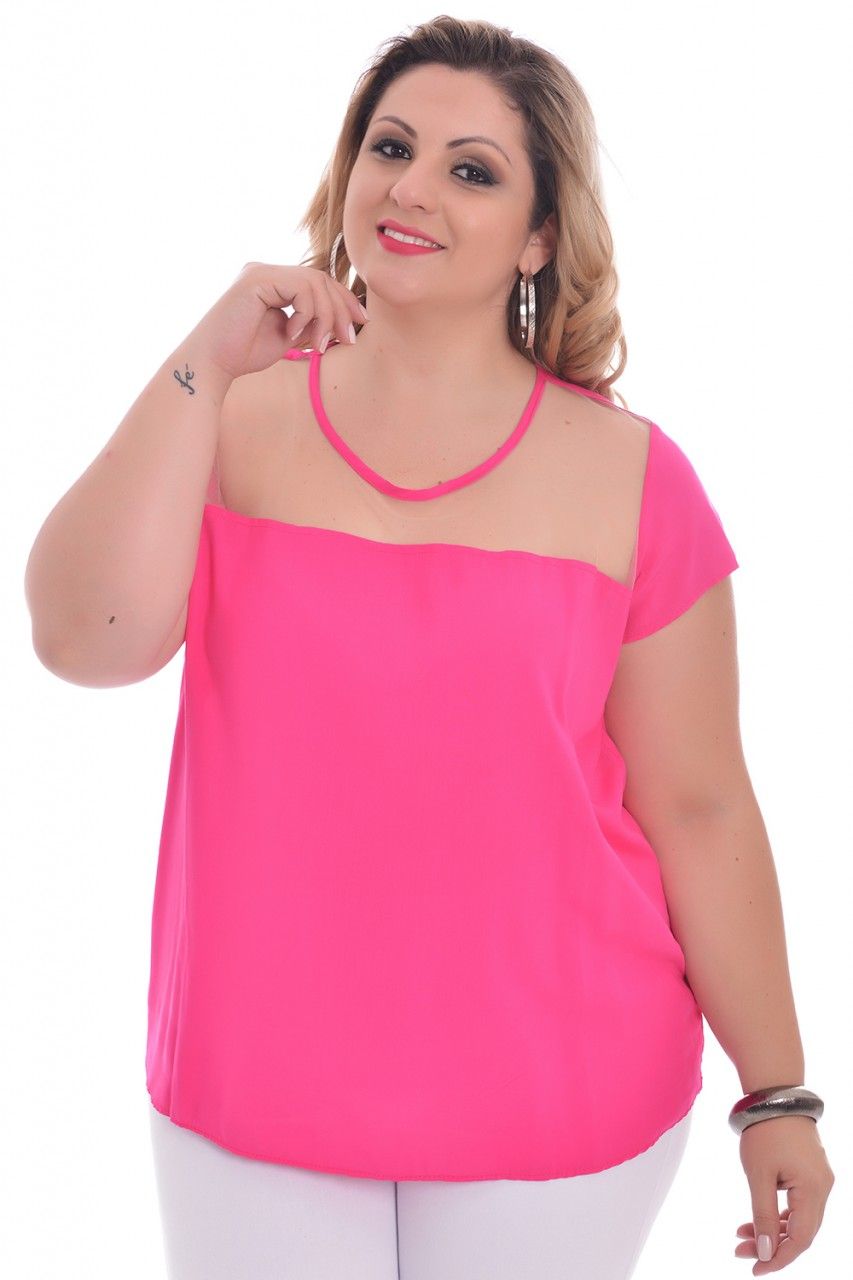 Blusa Mini Vest em Viscose Pink Plus Size