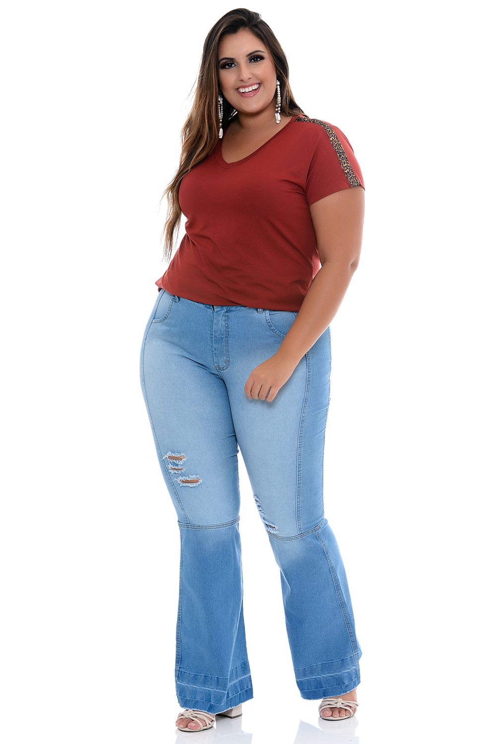 Calça Feminina Jeans Flare Plus Size