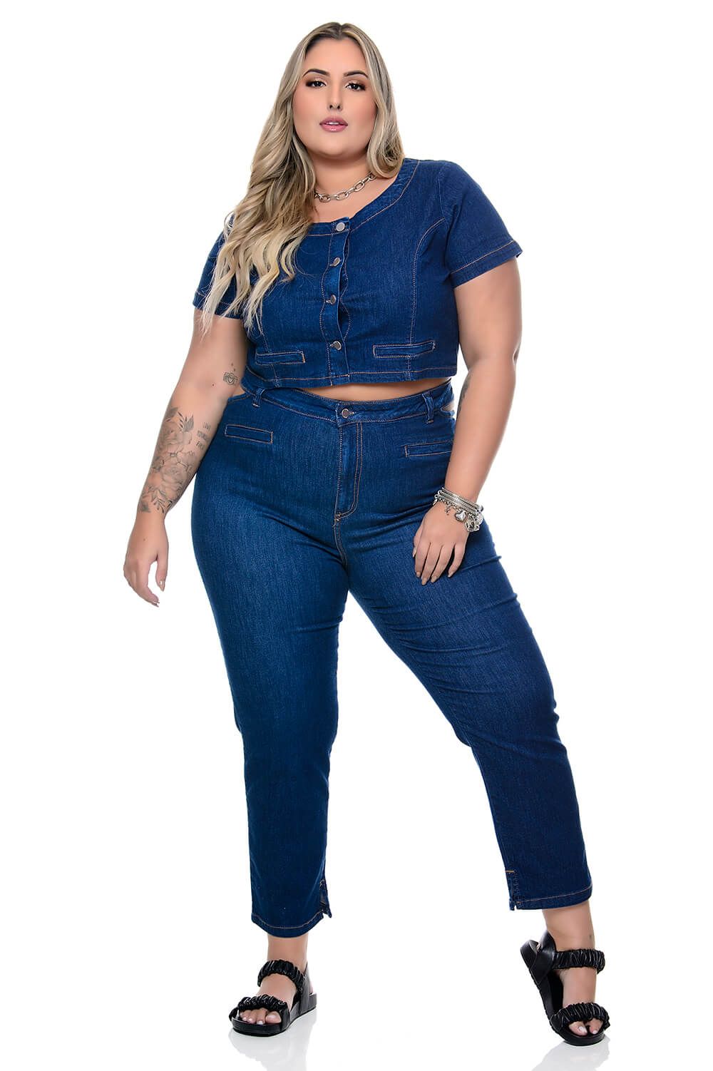 Calça legging jeans plus size jeans blue