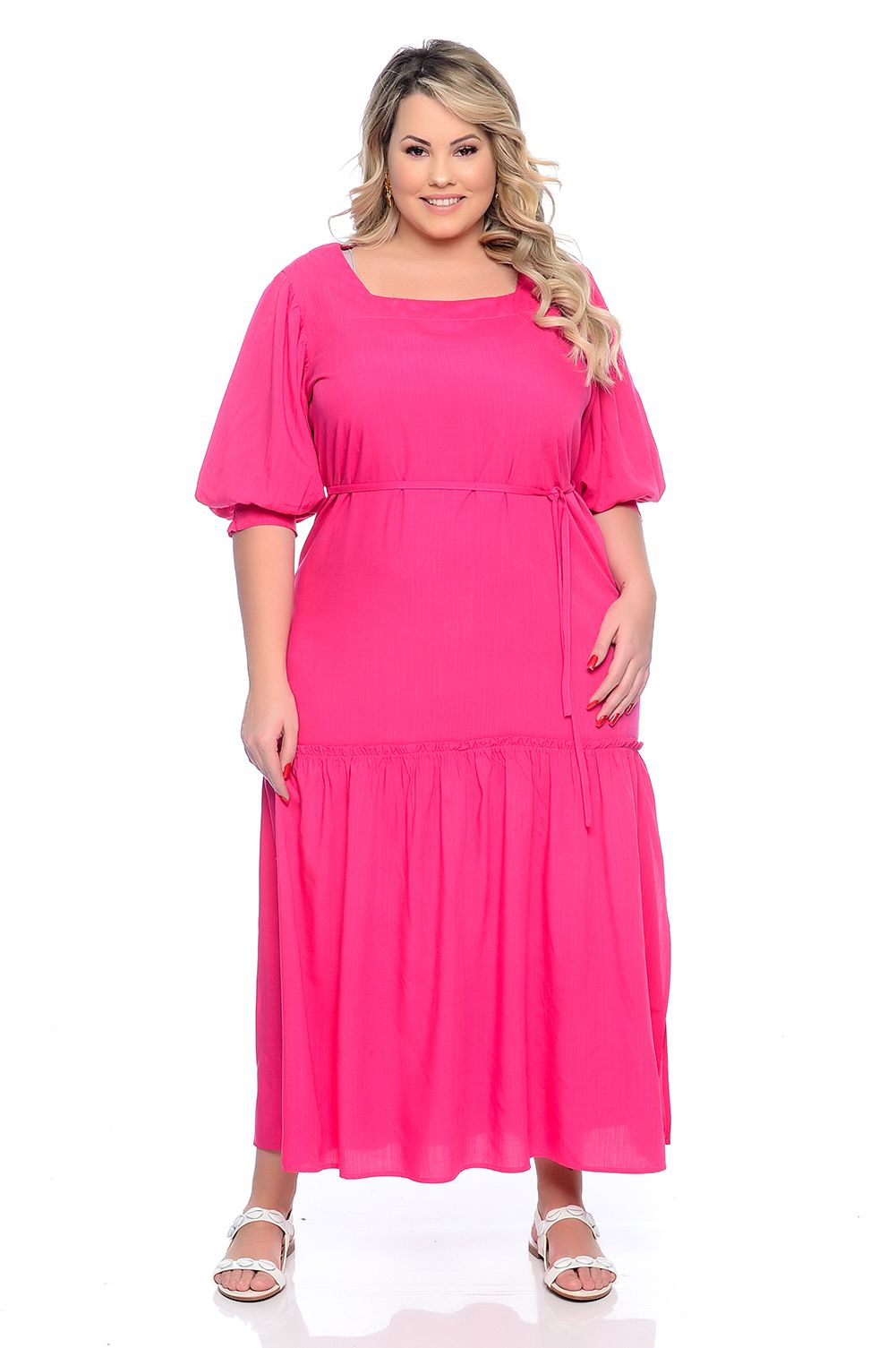 Vestido Plus Size Viscose Pink