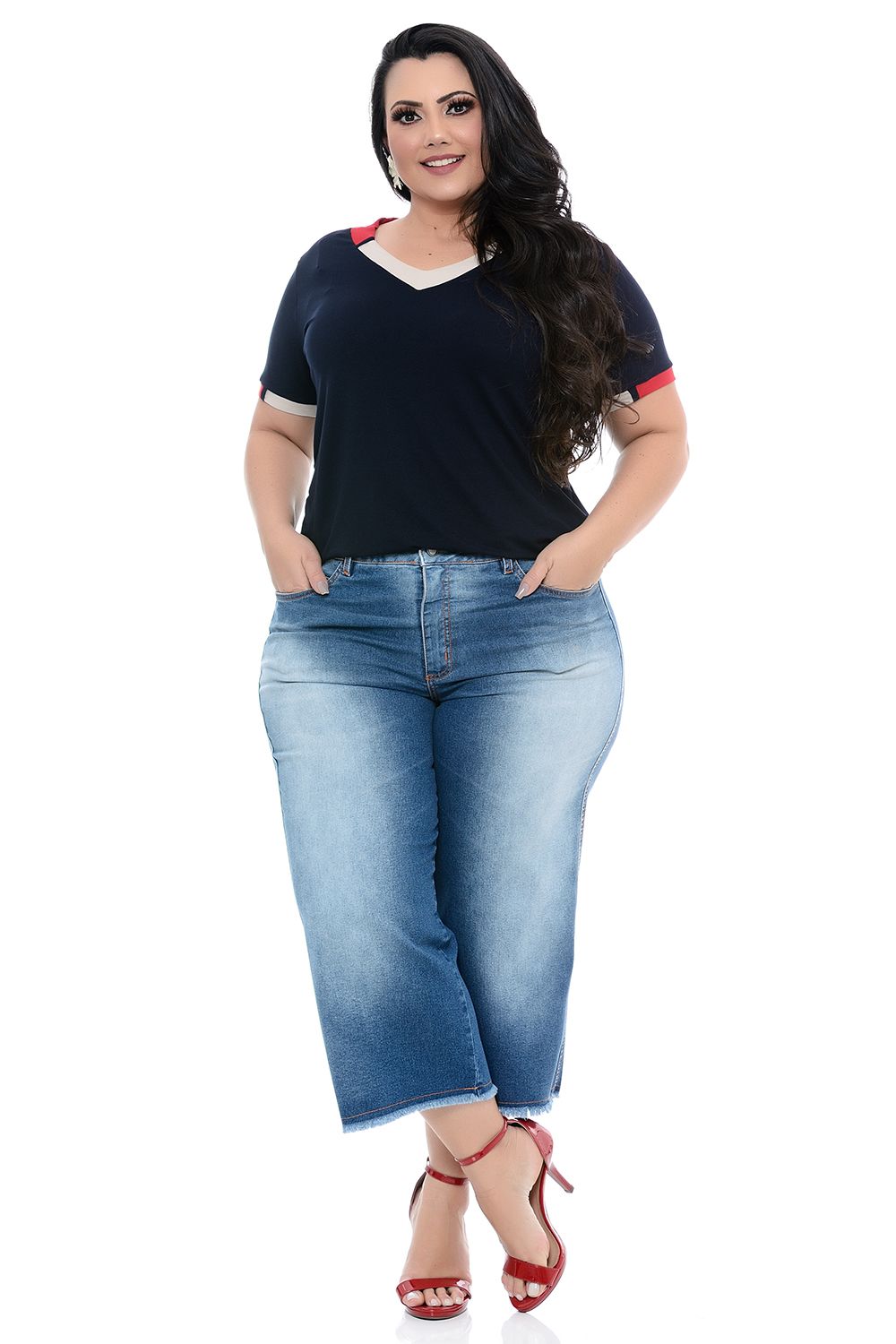 Calça Preta Mom Jeans em Algodão Plus Size - daluzplussize