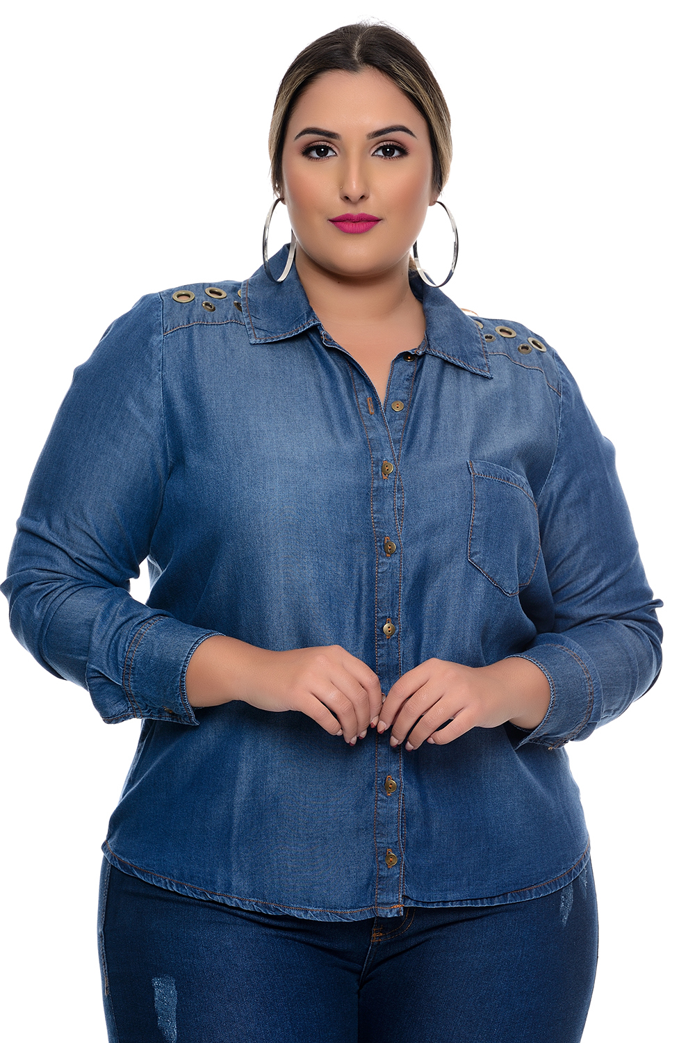 Camisa Jeans Plus Size Feminina Vk Moda A Maior E Melhor Loja Online