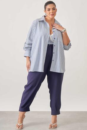 Camisa Com Top Plus Size Listrado Azul