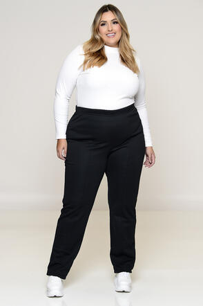 Calça Plus Size Reta Flanelada - Preto