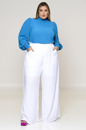 Blusa Plus Size Manga Longa Pipoca - Azul