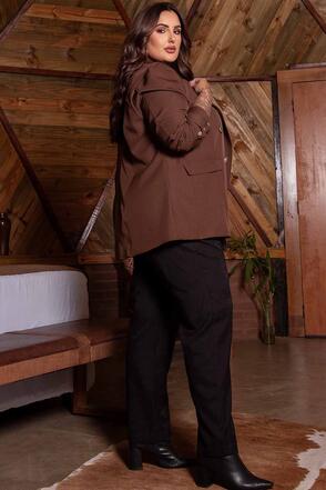 Blazer Plus Size Alfaiataria Classico Marrom