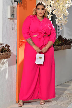 Conjunto Plus Size Camisa e Pantalona Pink
