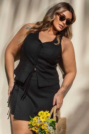 Conjunto Plus Size Linho Com Elastano Preto