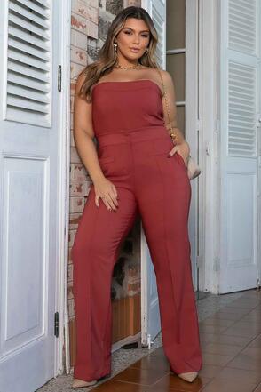 Calça Plus Size Alfaiataria Bergamo Telha