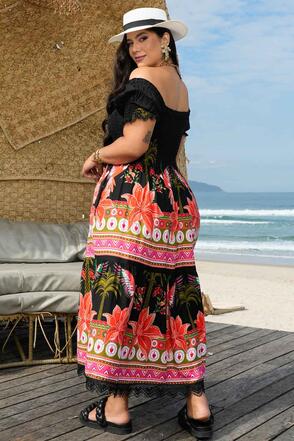 Vestido Plus Size Boneca de Pano Preto