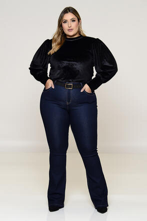Blusa Plus Size de Veludo Texturizado - Preto