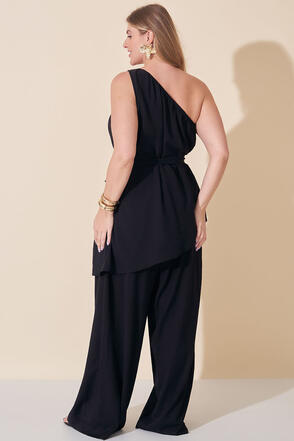 Conjunto Plus Size Blusa Manga Nula e Calça Preto