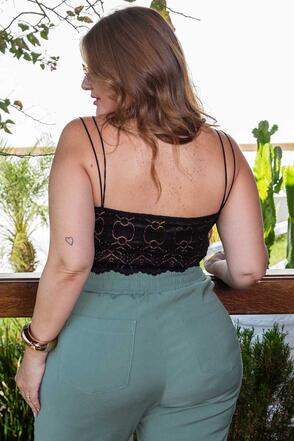 Cropped Plus Size Renda Preto