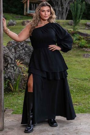 Vestido Longo Nula Manga Viscose Sarjada - Preto