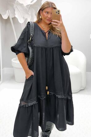 Vestido Plus Size Boho Preto