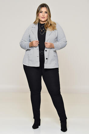 Blazer Plus Size Xadrez Fios de Lurex - Preto