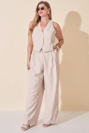 Conjunto Plus Size Colete e Calça Creme
