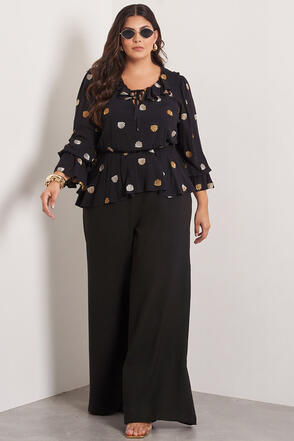 Blusa Plus Size Shell Manga Longa - Preto