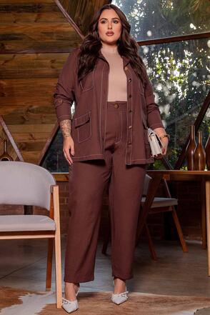 Conjunto Plus Size Jaqueta e Calca Marrom