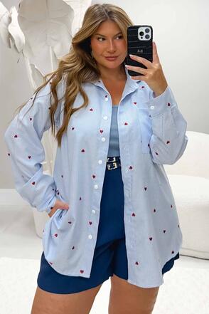 Camisa Plus Size Bordada Azul