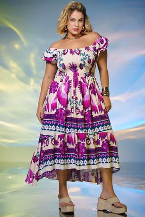 Vestido Estampado Plus Size Corpo em Lastex - Rosa