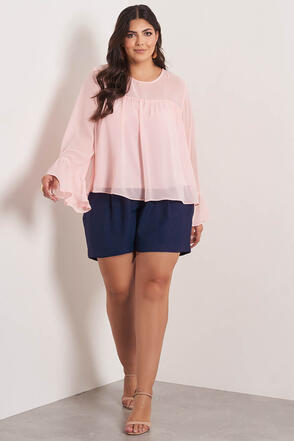 Blusa Plus Size Miche Manga Longa Rosa