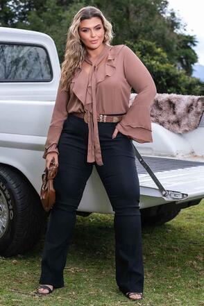 Blusa Plus Size Com Amarril - Marrom