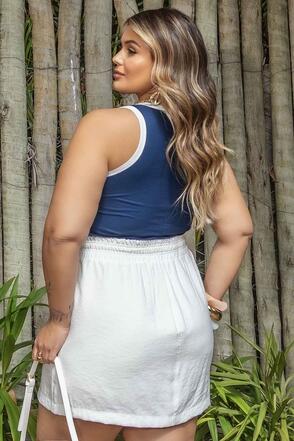 Regata Plus Size Canelada Ravena Azul