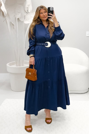 Vestido Chemise Plus Size Viscose Sarjada - Azul