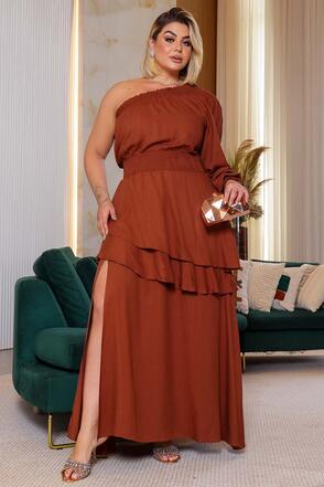 Vestido Longo Nula Manga Viscose Sarjada - Telha