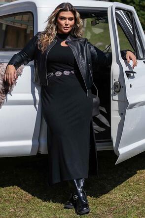 Jaqueta Plus Size em Courino Preta - Preto