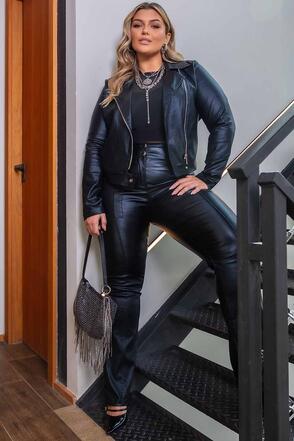 Conjunto Plus Size Resinado Strech - Preto