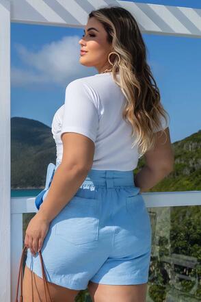 Short Plus Size Azul Fivelas