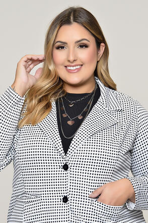 Blazer Plus Size Xadrez Fios de Lurex