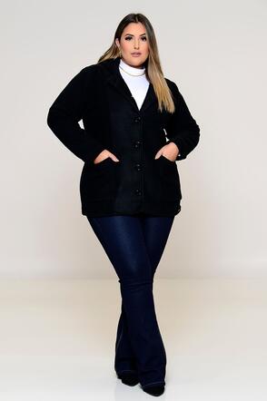 Casaco Plus Size Soft Peluciado - Preto