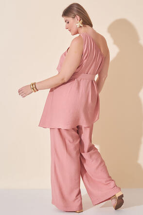 Conjunto Plus Size Blusa Manga Nula e Calça Rose