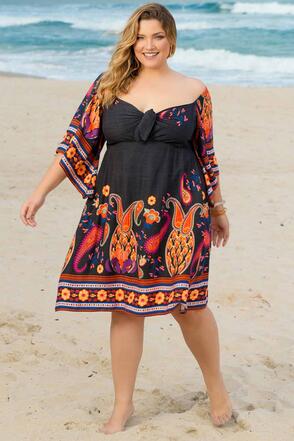 Vestido Plus Size Bruma Solar - Preto
