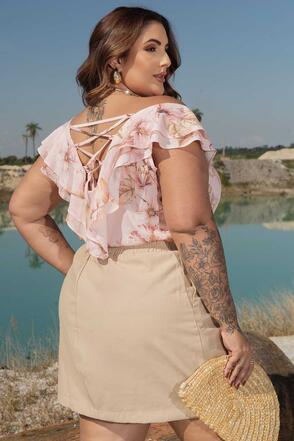 Blusa Ciganinha Plus Size Estampada Rosa