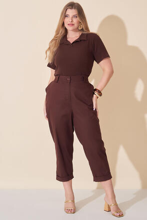 Blusa Polo Plus Size Marrom