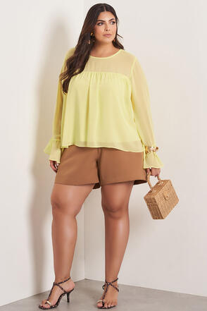 Blusa Plus Size Miche Manga Longa - Amarela