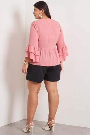 Blusa Plus Size Flora Decote V Rosa