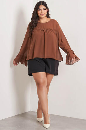 Blusa Plus Size Miche Manga Longa Marrom