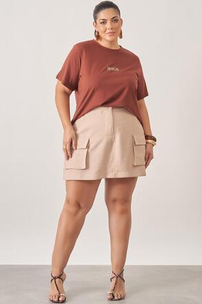 T-shirt Plus Sze Algodão Marrom