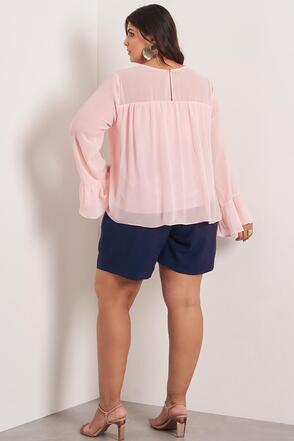 Blusa Plus Size Miche Manga Longa Rosa
