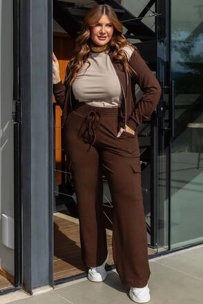 Conjunto Plus Size Jaqueta e Calça Moletinho - Marrom