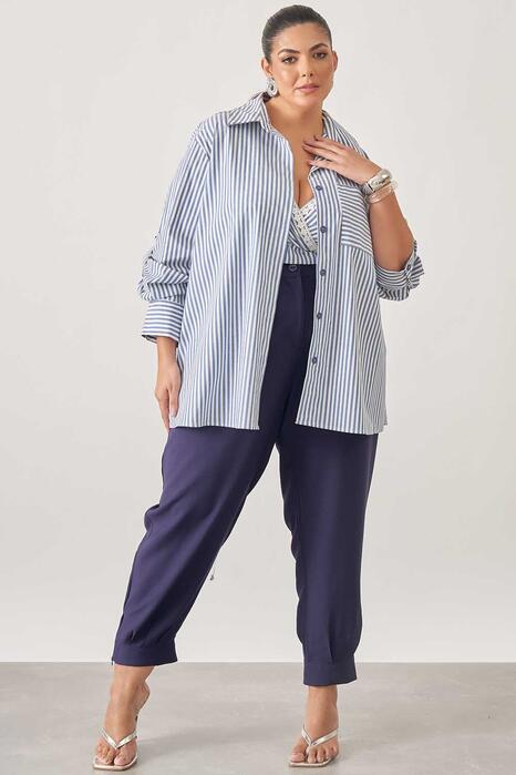 Camisa Com Top Plus Size Listrado Azul