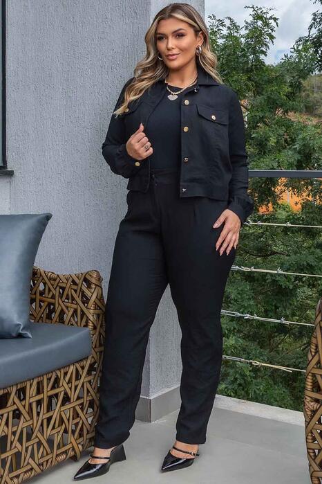 Conjunto Plus Size Jaqueta e Calça Preto