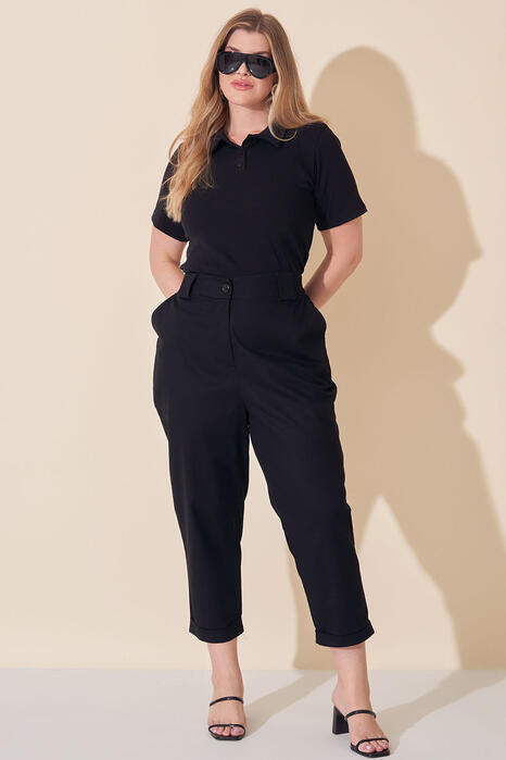 Blusa Polo Plus Size Preta - Preto