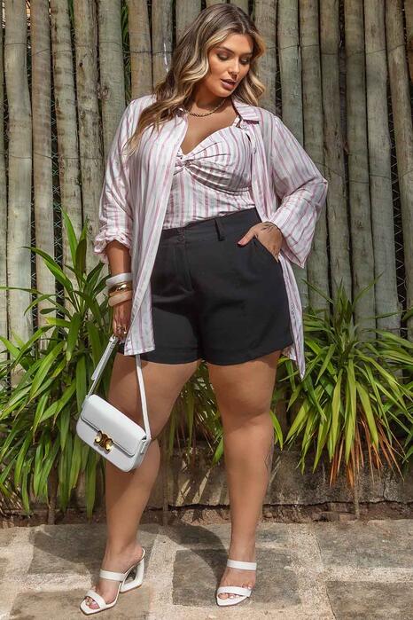 Short Plus Size Sarjado Preto