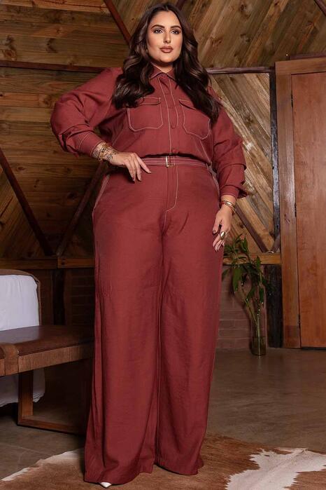 Conjunto Plus Size Pesponto Telha